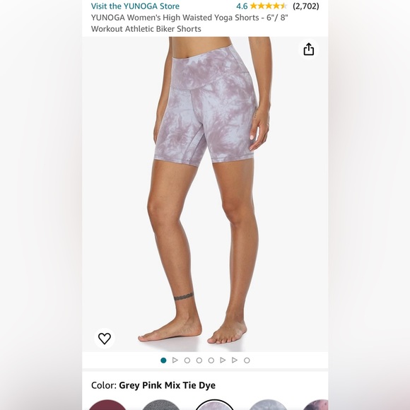 NWT YUNOGA Women's High Waisted Athletic Biker Shorts Gray Pink Tie Dye Size XS - Picture 1 of 11
